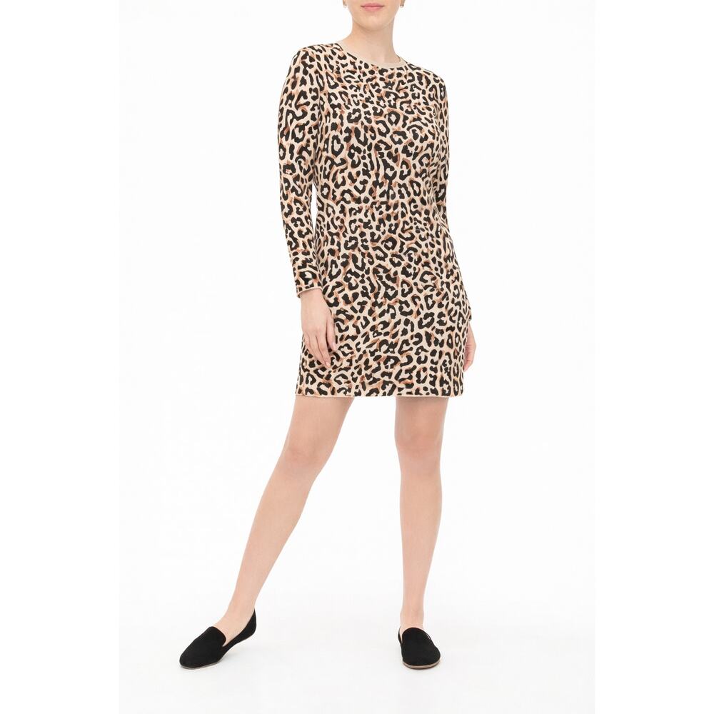 NEW J.Crew Sweater Dress Women’s XS Brown Leopard Print Stretch Modern Chic